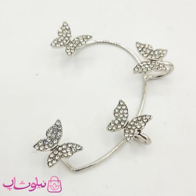 گوشواره دور گوش طرح پروانه نقره ای