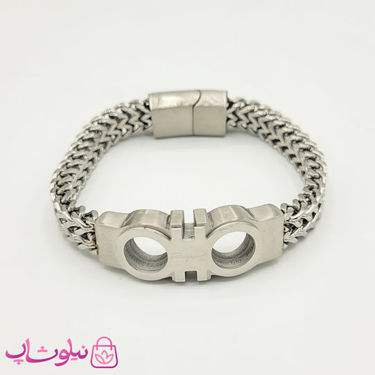 خرید دستبند مردانه زنجیری مدل فراگامو نقره ای