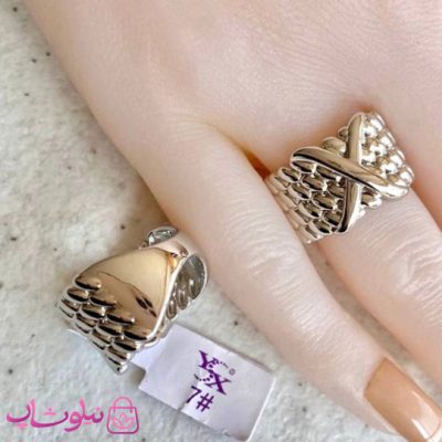 انگشتر زنانه بزرگ YSX مدل X نقره ای