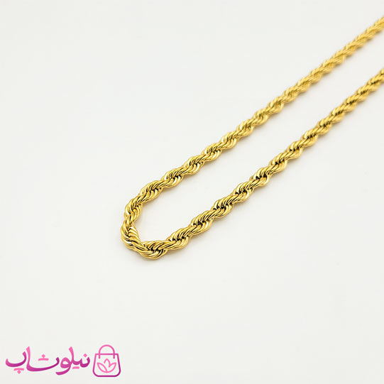 خرید زنجیر گردنبند مردانه استیل مدل طنابی طلایی