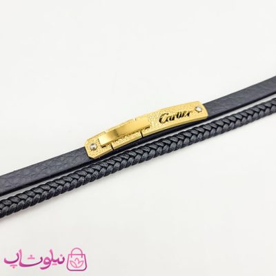 خرید دستبند پسرانه چرم و استیل مدل کارتیه Cartier