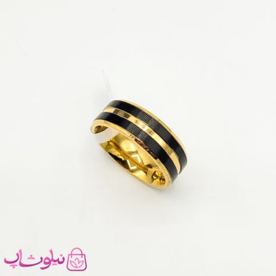 خرید انگشتر رینگ مردانه استیل مشکی طلایی طرح Cartier