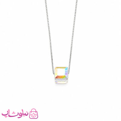 گردنبند نقره سواروسکی زنانه مدل مکعب با سنگ اوپال وزن 2/350 گرم کد 1700