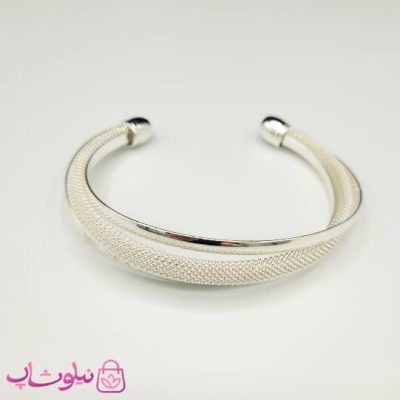 خرید بنگل زنانه آبکاری نقره سه لاین سایز بزرگ (اندازه النگو سایز 4 یا 5)