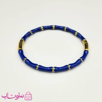 دستبند زنانه استیل مدل بامبو (استخوانی) آبی