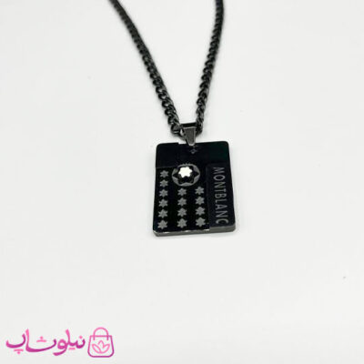 خرید گردنبند مردانه طرح مونت بلنک استیل نقره ای مشکی