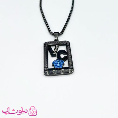 خرید گردنبند مردانه طرح ورساچه استیل آبی مشکی