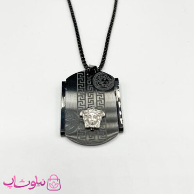 خرید گردنبند مردانه طرح ورساچه استیل نقره ای مشکی