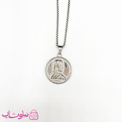 خرید گردنبند مردانه استیل طرح کوروش دو رو نقره ای