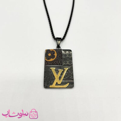 خرید گردنبند مردانه طرح لویی ویتون استیل طلایی مشکی