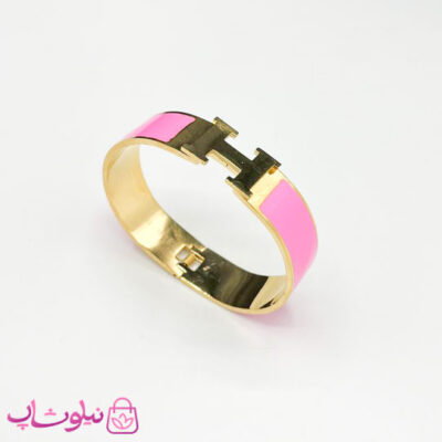 خرید دستبند زنانه هرمس مدل پهن رنگ صورتی