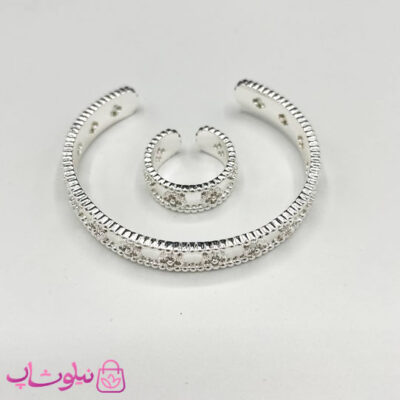 خرید ست دستبند و گوشواره زنانه مدل شکوفه نقره ای