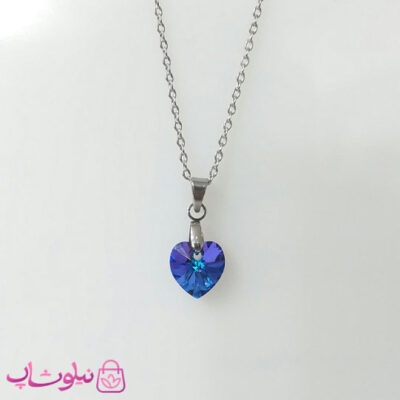 خرید گردنبند سواروسکی زنانه استیل مدل قلب آبی ظریف