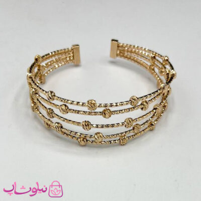 خرید دستبند زنانه ژوپینگ طرح چند ردیفه طلایی بافت و مهره