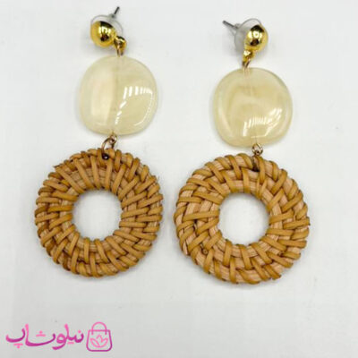 خرید گوشواره فانتزی دخترانه کنفی طرح دایره قهوه ای رنگ
