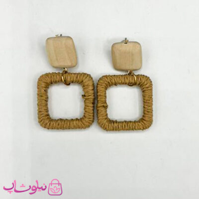 خرید گوشواره فانتزی دخترانه کنفی طرح مربع قهوه ای رنگ
