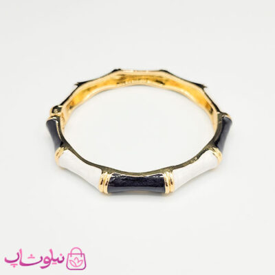 خرید دستبند زنانه مدل بامبو (استخوانی) مشکی سفید
