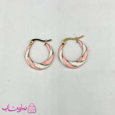 خرید گوشواره حلقه‌ ای فانتزی رنگی سفید و صورتی