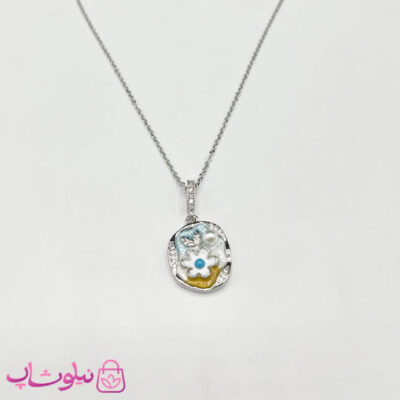 خرید گردنبند زنانه میناکاری شده طرح گل سفید