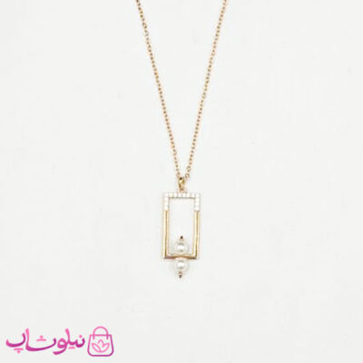 خرید گردنبند زنانه ژوپینگ طرح مستطیل با گوی مرواریدی