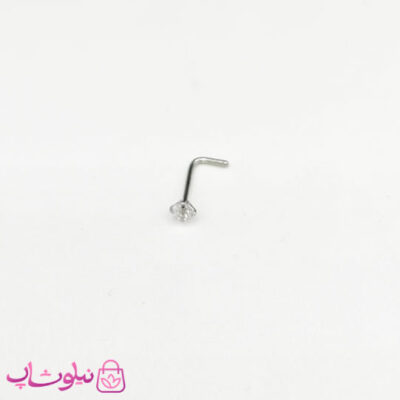 خرید پیرسینگ بینی میخی نگین‌ دار سفید نقره ای