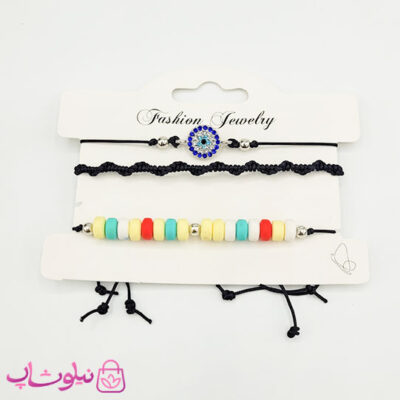 خرید دستبند یا پابند دخترانه رنگی مشکی پک سه عددی