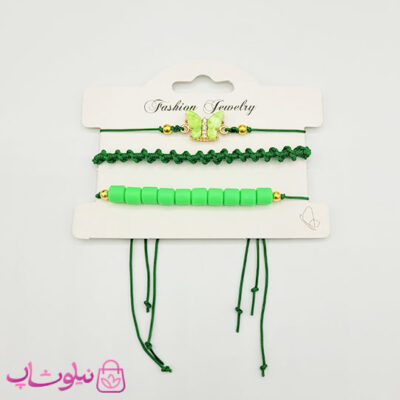 خرید دستبند یا پابند دخترانه طرح پروانه سبز پک سه عددی