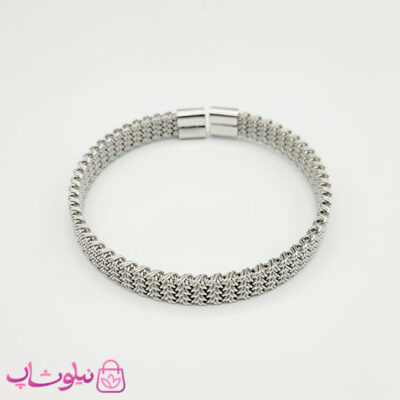 خرید دستبند حصیری مردانه استیل نقره ای رنگ