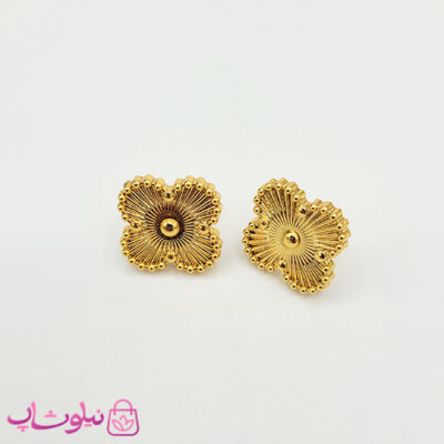 خرید گوشواره میخی زنانه ونکلیف طلایی استیل