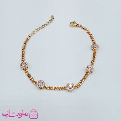 خرید دستبند دخترانه ژوپینگ ظریف با نگین صورتی