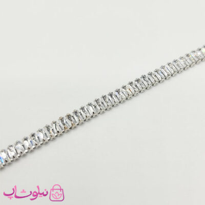 قیمت گردنبند زنانه تنیسی نقره ای با نگین باگتی سفید