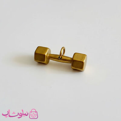 خرید گردنبند دمبل مدل طلایی استیل (اندازه پلاک متوسط)