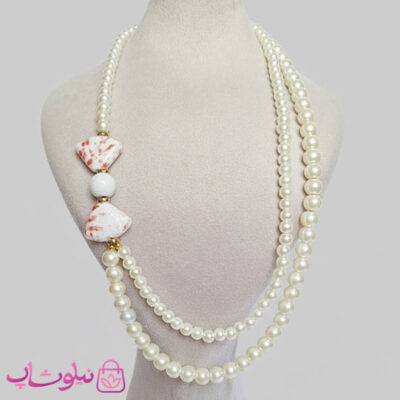 خرید گردنبند زنانه دستساز مدل پاپیون با طرح مروارید دولاین