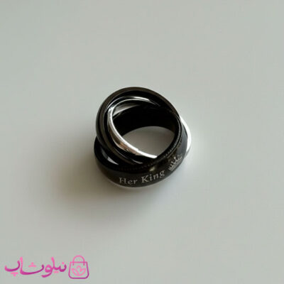 خرید پلاک مردانه طرح سه حلقه درهم مدل her king مشکی نقره ای
