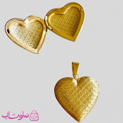 خرید گردنبند لاکت عکس مدل قلب طلایی با طرح پولک ماهی