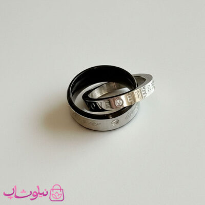 خرید پلاک اسپرت طرح دو حلقه درهم نقره ای مشکی