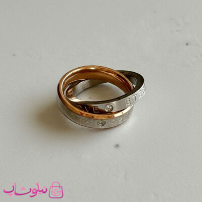 خرید پلاک اسپرت طرح دو حلقه درهم نقره ای رزگلد