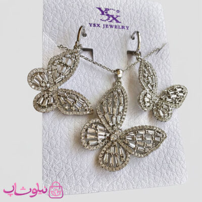 خرید نیم ست دخترانه YSX طرح پروانه نقره ای نگیندار