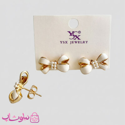 خرید گوشواره زنانه YSX مدل پاپیون سفید طلایی