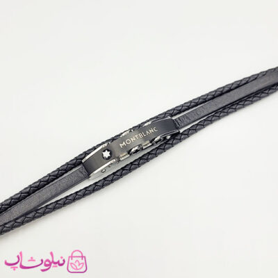 قیمت دستبند مردانه برند مون بلان مشکی نقره ای
