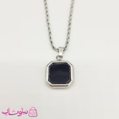 گردنبند سنگ اونیکس مشکی با زنجیر طنابی نقره ای