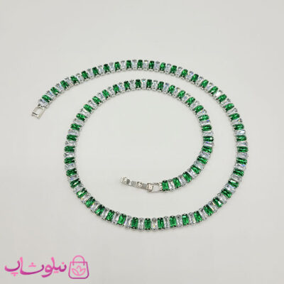 خرید گردنبند زنانه تنیسی پهن دورنگ سبز سفید