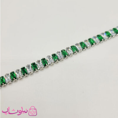 قیمت گردنبند زنانه تنیسی پهن دورنگ سبز سفید