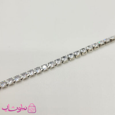 قیمت گردنبند دخترانه تنیسی نقره ای رنگ نگین مربع سفید 45 سانت