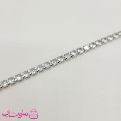 قیمت گردنبند دخترانه تنیسی نقره ای رنگ نگین مربع سفید 60 سانت