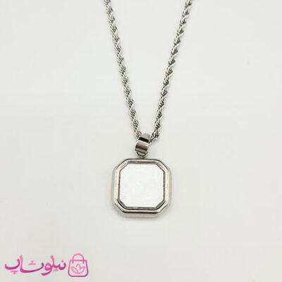 خرید گردنبند سنگ اونیکس سفید با زنجیر طنابی نقره ای