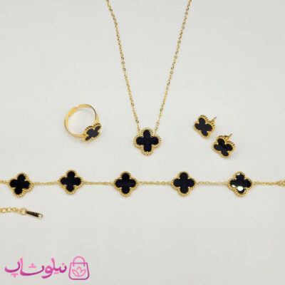 خرید سرویس زنانه طرح ونکلیف مشکی طلایی
