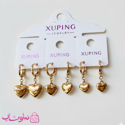 خرید پک گوشواره ژوپینگ آویزدار مدل قلب (سه جفت)