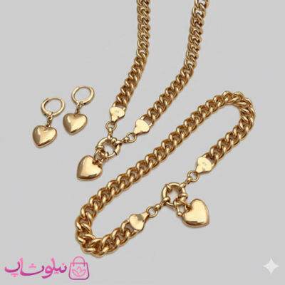 خرید سرویس بدلیجات زنانه ژوپینگ طلایی مدل کارتیه قلبی