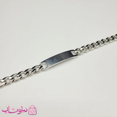 خرید دستبند مردانه مدل کارتیه پلاک دار نقره ای رنگ